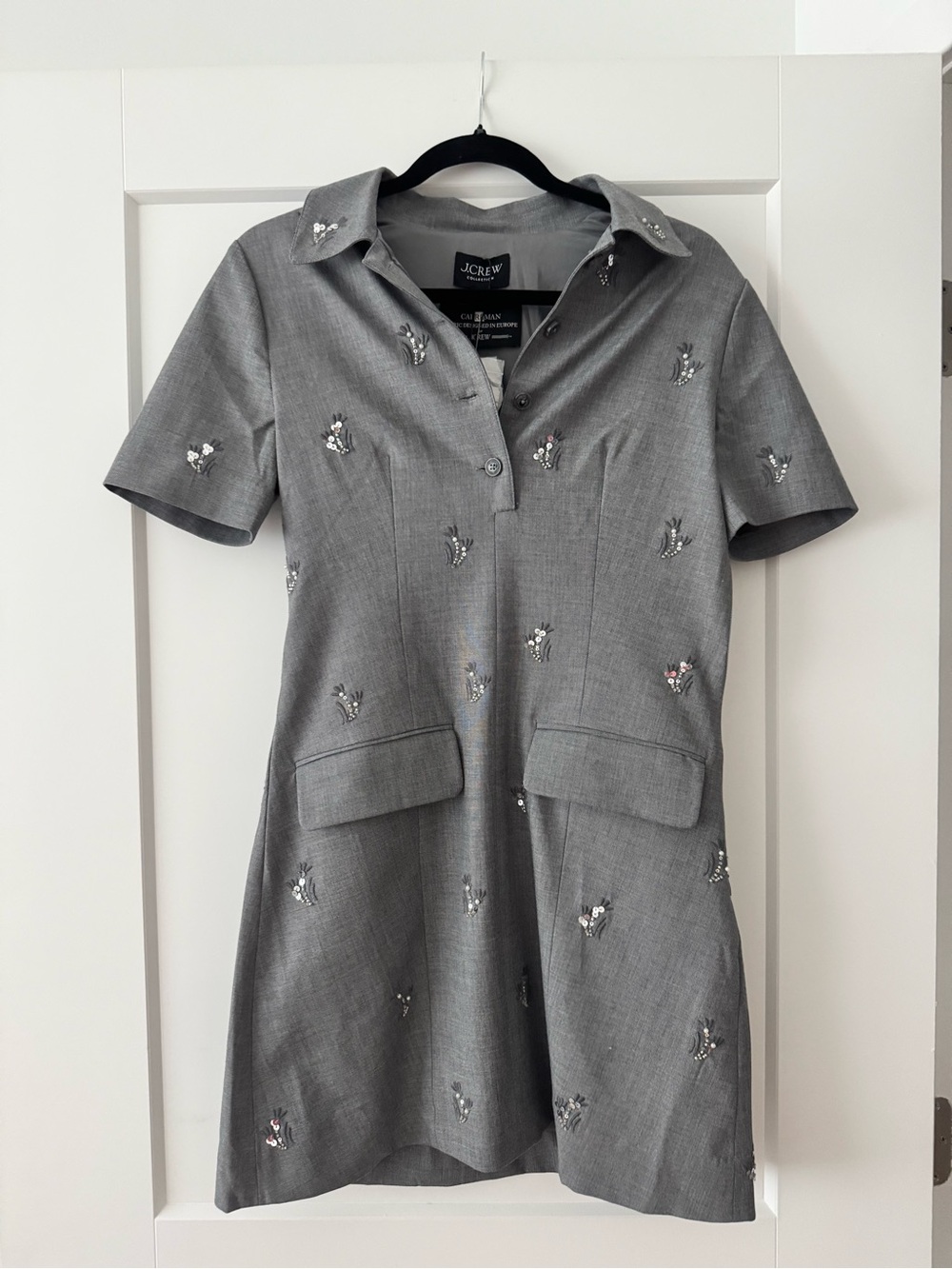 J. Crew Collection Gray Embellished Short-Sleeve Tailored Mini Dress - Picture 4 of 5
